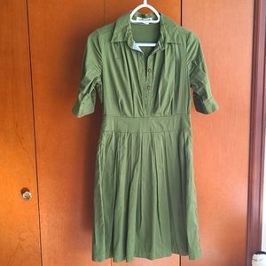 Green fitted anthropologie dress with collar